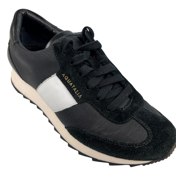 Aquatalia Dylan Low Top Lace Up Trainer Sneakers Women's size  Black and White - Picture 1 of 12